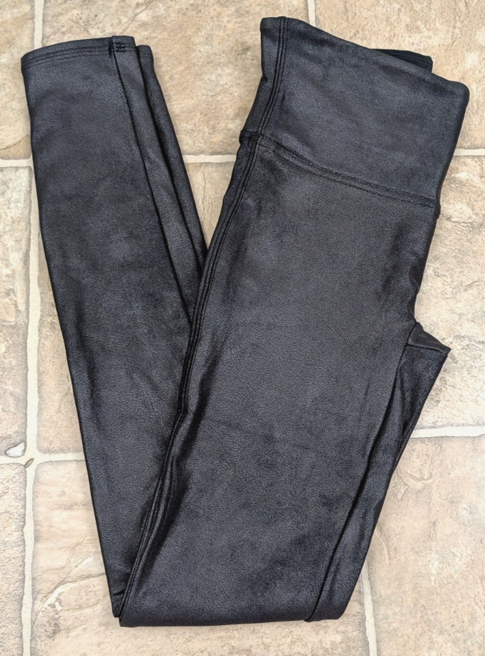 SPANX sz S Faux Leather Fleece Lined Leggings black pull on stretchy 0551